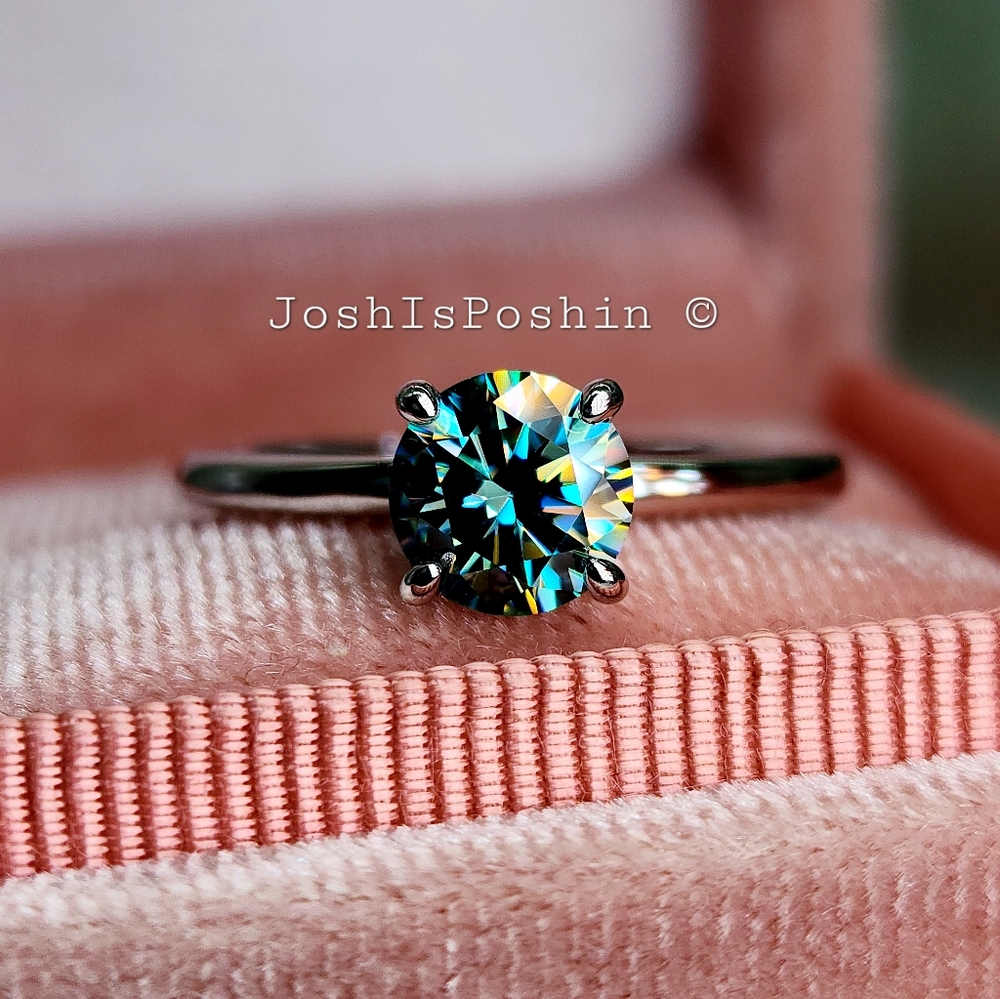 0.92CTW Cyan Moissanite solitaire ring sterling silver